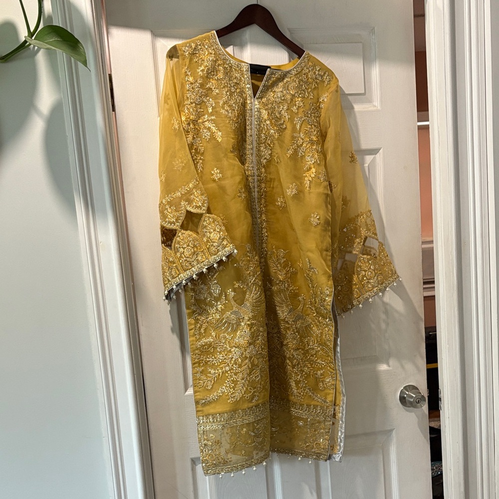 Zarposh Embroidered Yellow Long Dress